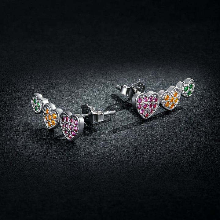 925 Sterling Silver Earrings with Pavé Setting and Plated Platinum, Size: 0.5*1.3cm, Women