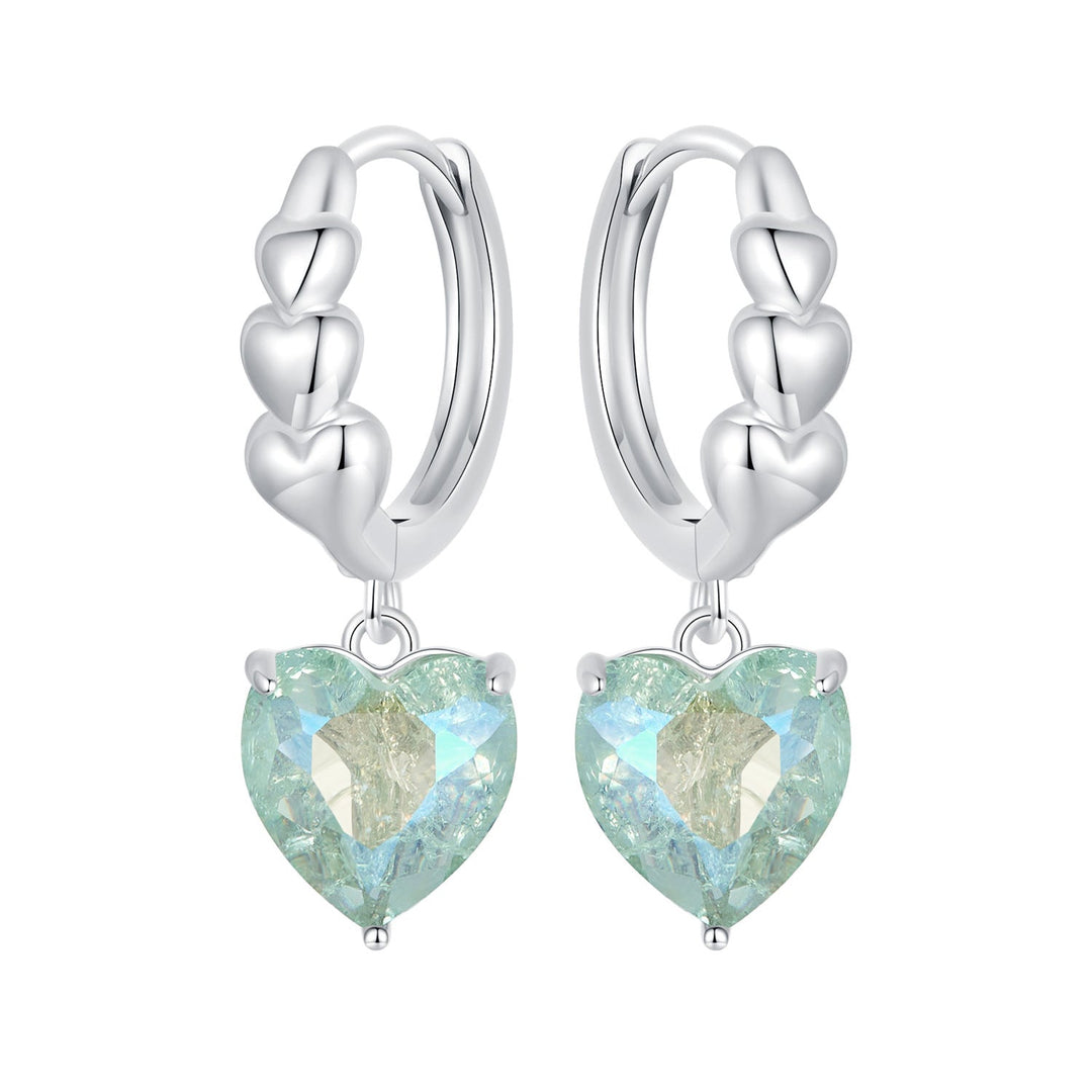 925 Sterling Silver Earrings with Transparent Glass, Plated White Gold, Size 23x8.5mm for Women