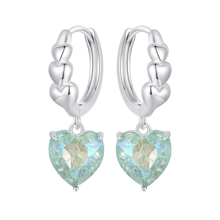 925 Sterling Silver Earrings with Transparent Glass, Plated White Gold, Size 23x8.5mm for Women