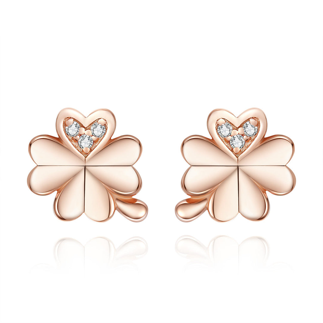 925 Sterling Silver Earrings with Pavé Setting CZ in Rose Gold 0.9x0.7cm for Women
