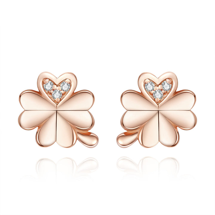 925 Sterling Silver Earrings with Pavé Setting CZ in Rose Gold 0.9x0.7cm for Women