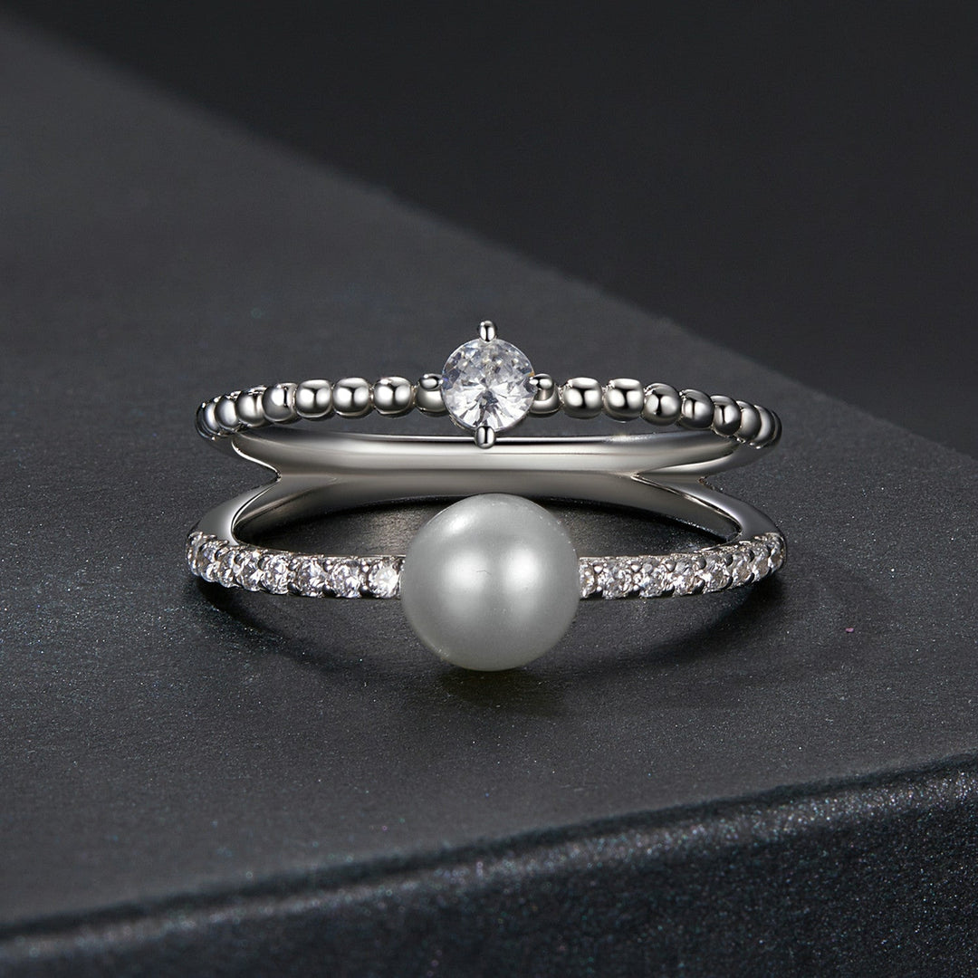 925 Sterling Silver &amp; Moissanite Ring with Freshwater Pearl - Size 6 - Women&