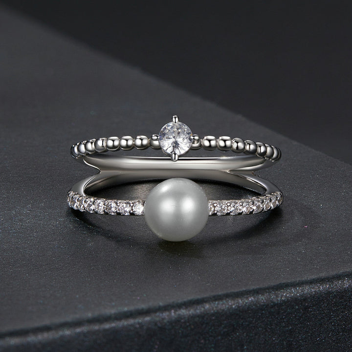 925 Sterling Silver &amp; Moissanite Ring with Freshwater Pearl - Size 6 - Women&