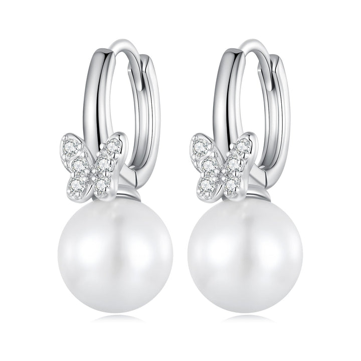 925 Sterling Silver Earrings with Plated Platinum and Shell Pearl for Women