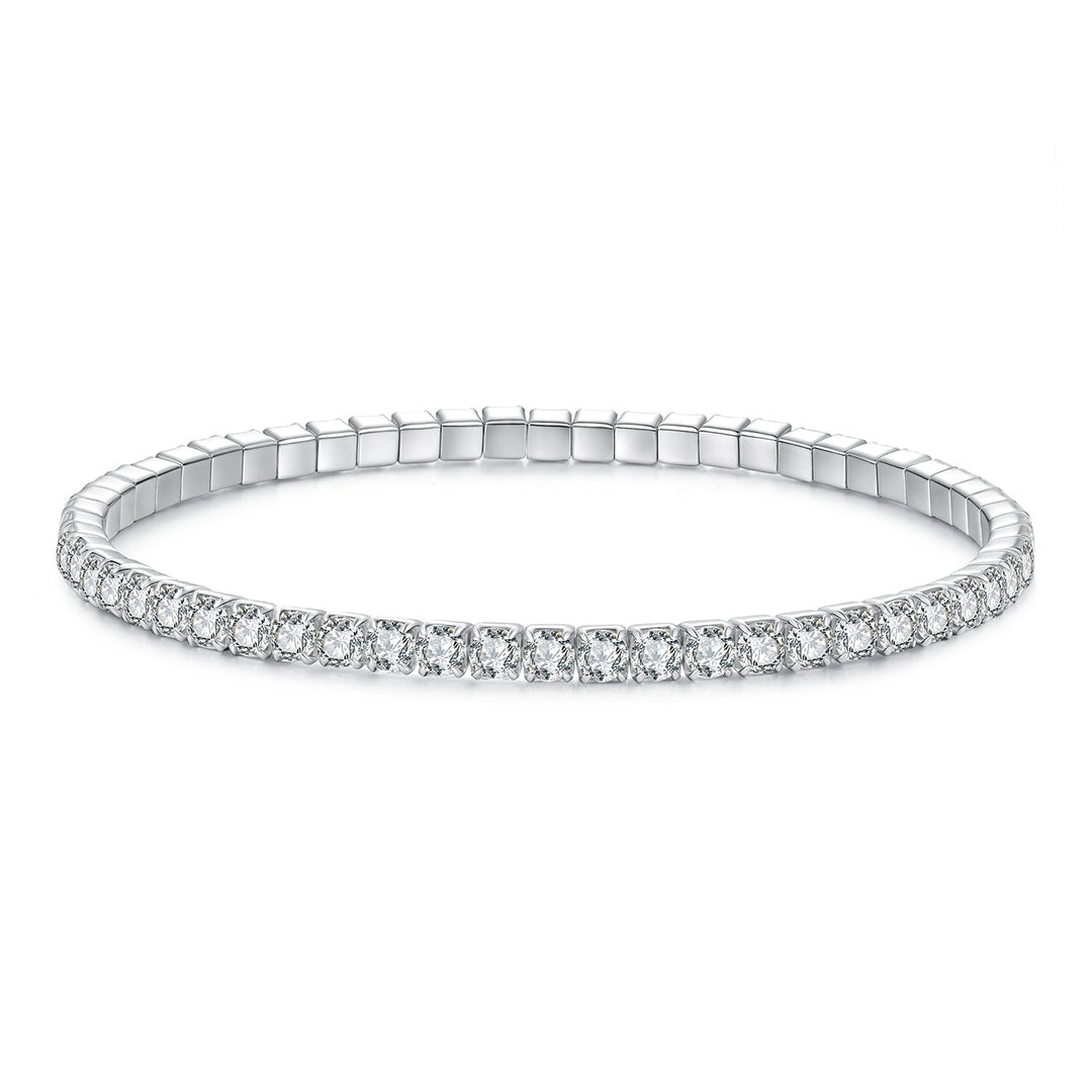 925 Sterling Silver White Gold Plated 16cm Stretchable CZ Bracelet for Women
