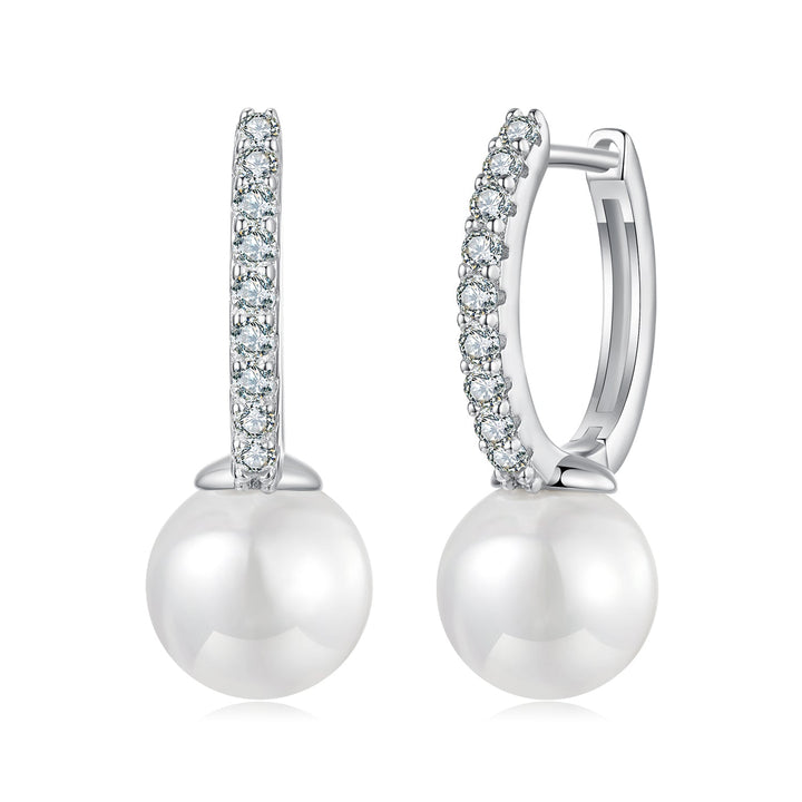 925 Sterling Silver Moissanite 0.15 Carat Earrings with Quality Shell Pearl for Women