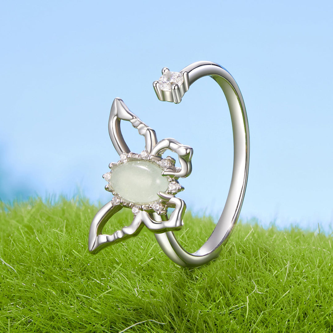 925 Sterling Silver &amp; Natural Jade Pavé Setting Ring for Women