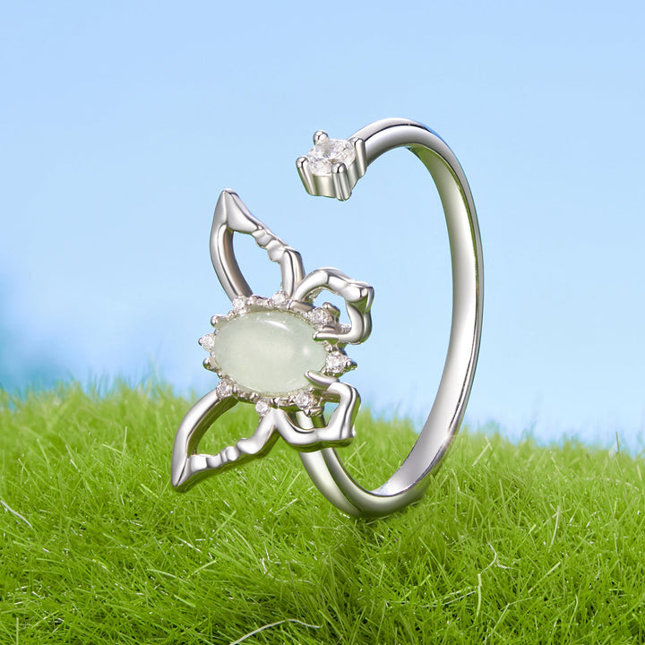 925 Sterling Silver &amp; Natural Jade Pavé Setting Ring for Women