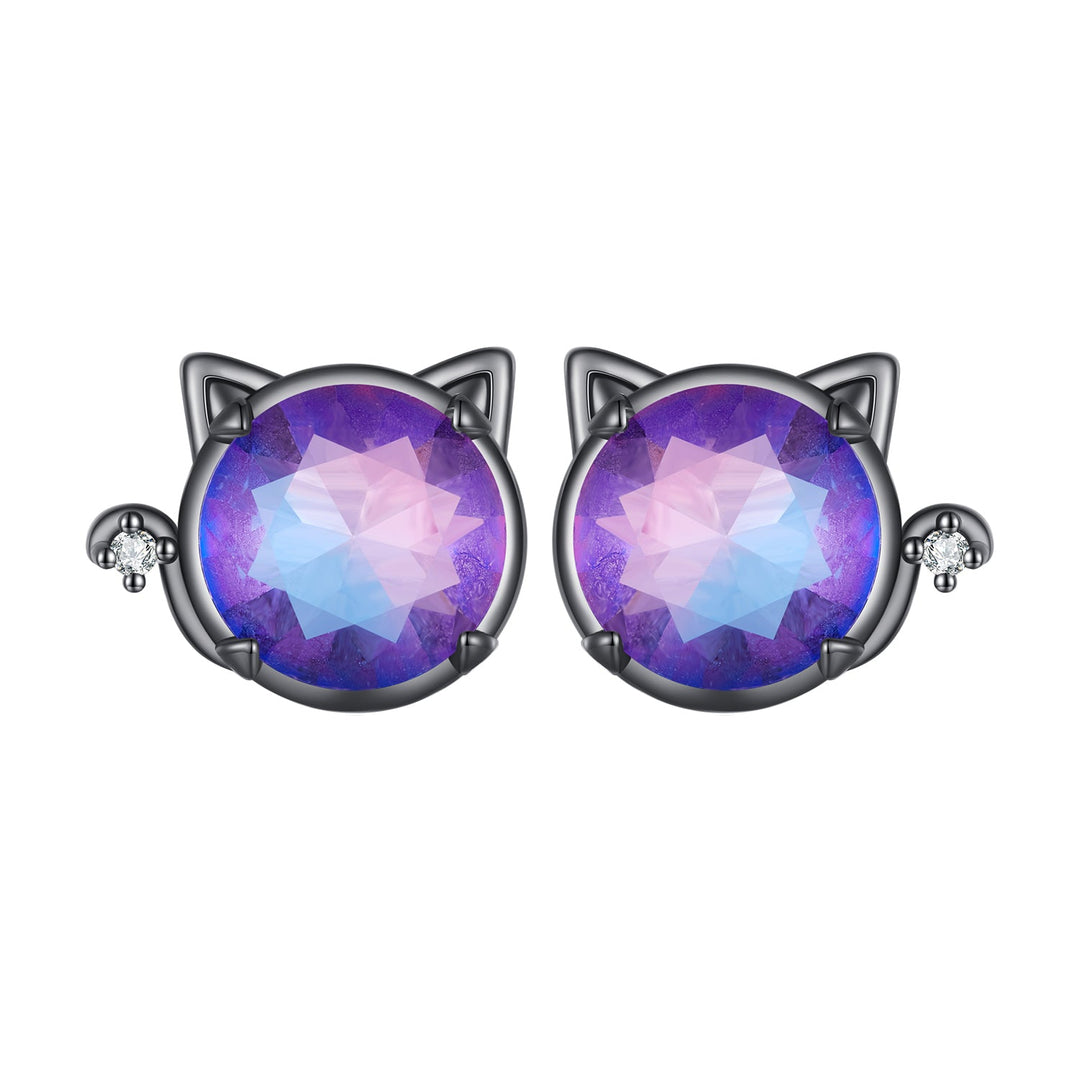 925 Sterling Silver Earrings with Pavé CZ and Transparent Glass in Black Gold, 1.0*1.2cm, for Women