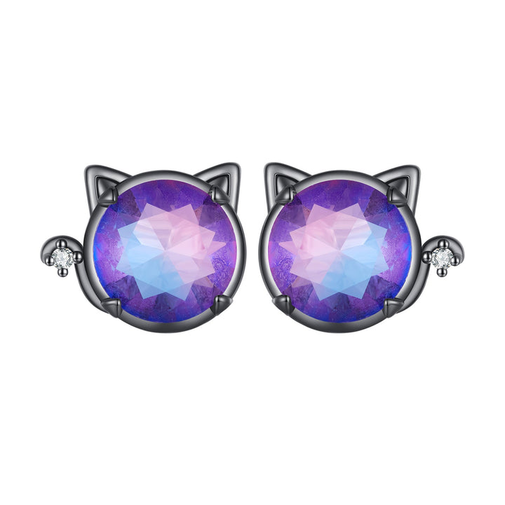 925 Sterling Silver Earrings with Pavé CZ and Transparent Glass in Black Gold, 1.0*1.2cm, for Women
