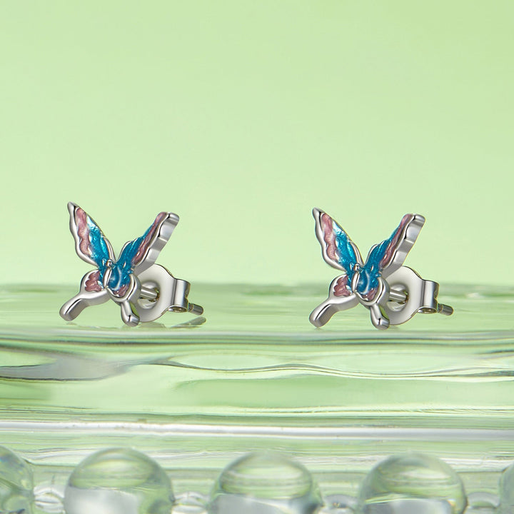 925 Sterling Silver White Gold Plated Enamel Earrings 9x10mm for Women
