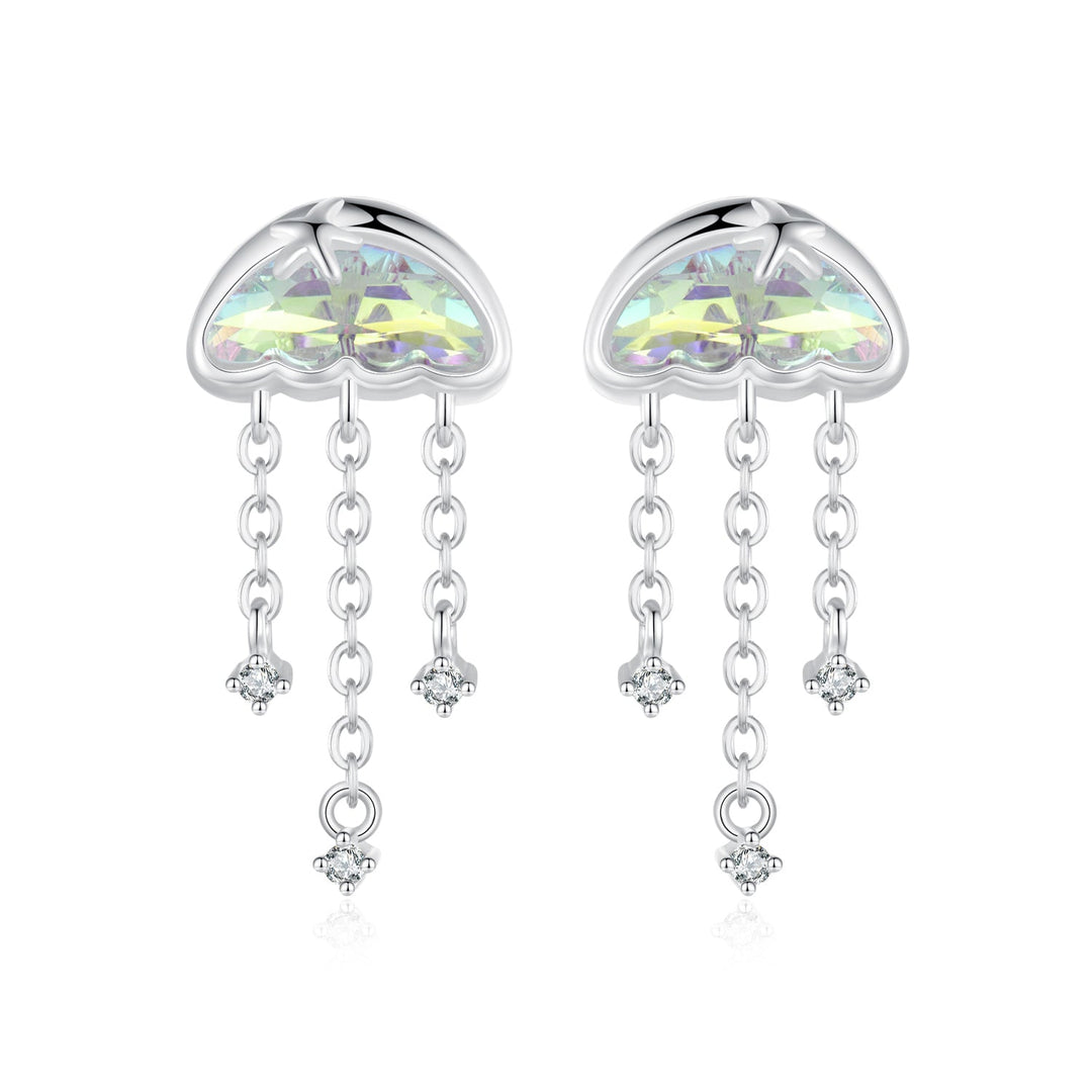 925 Sterling Silver Earrings with Pavé Setting CZ and Transparent Glass