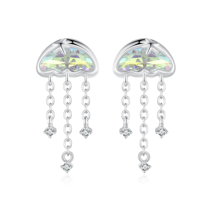 925 Sterling Silver Earrings with Pavé Setting CZ and Transparent Glass
