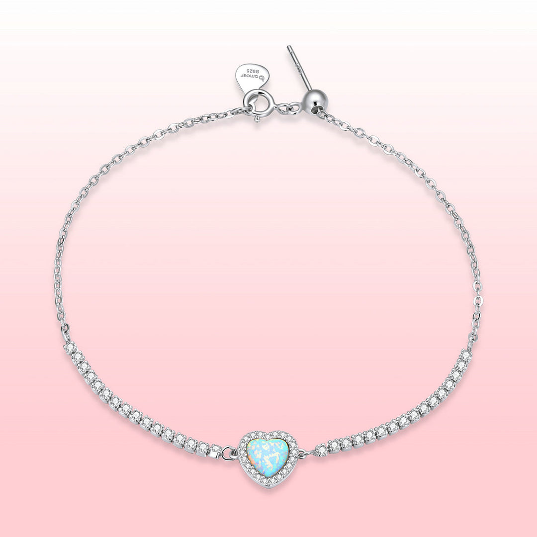 925 Sterling Silver Adjustable Bracelet with Translucent Opal and CZ for Women