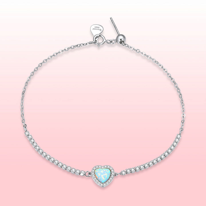 925 Sterling Silver Adjustable Bracelet with Translucent Opal and CZ for Women