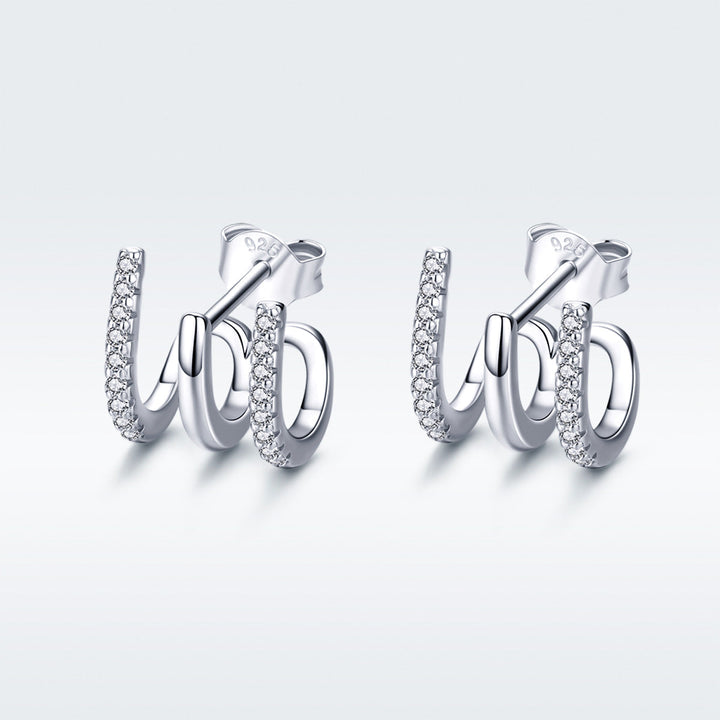 S925 Sterling Silver Platinum Plated Pavé Setting CZ Earrings