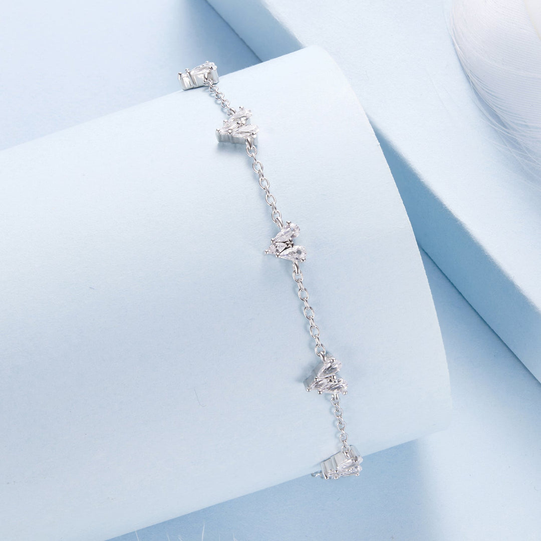 925 Sterling Silver Bracelet with White Gold Plating and CZ Paving for Women