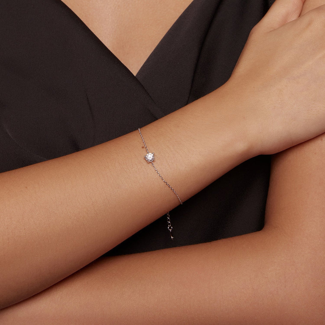 S925 Sterling Silver Moissanite Bracelet 15+3cm for Women