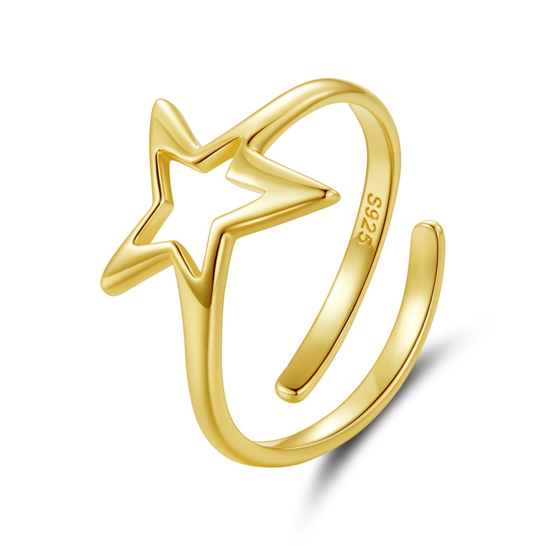 925 Sterling Silver Plated Gold 1.40cm Star Ring
