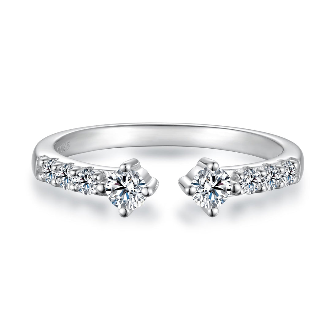 925 Sterling Silver White Gold Plated Size E Moissanite Pavé CZ Ring for Women