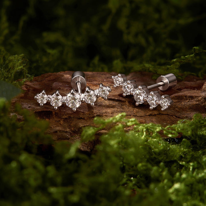 925 Sterling Silver White Gold Plated Moissanite 1.4 x 0.4 cm Earrings for Women