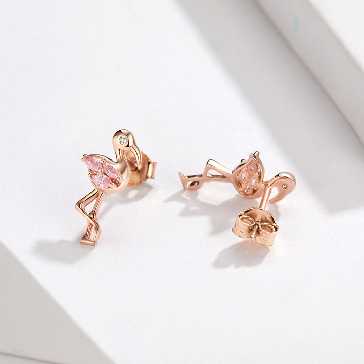 925 Sterling Silver 1.5x0.7cm Plated Rose Gold CZ Earrings for Women