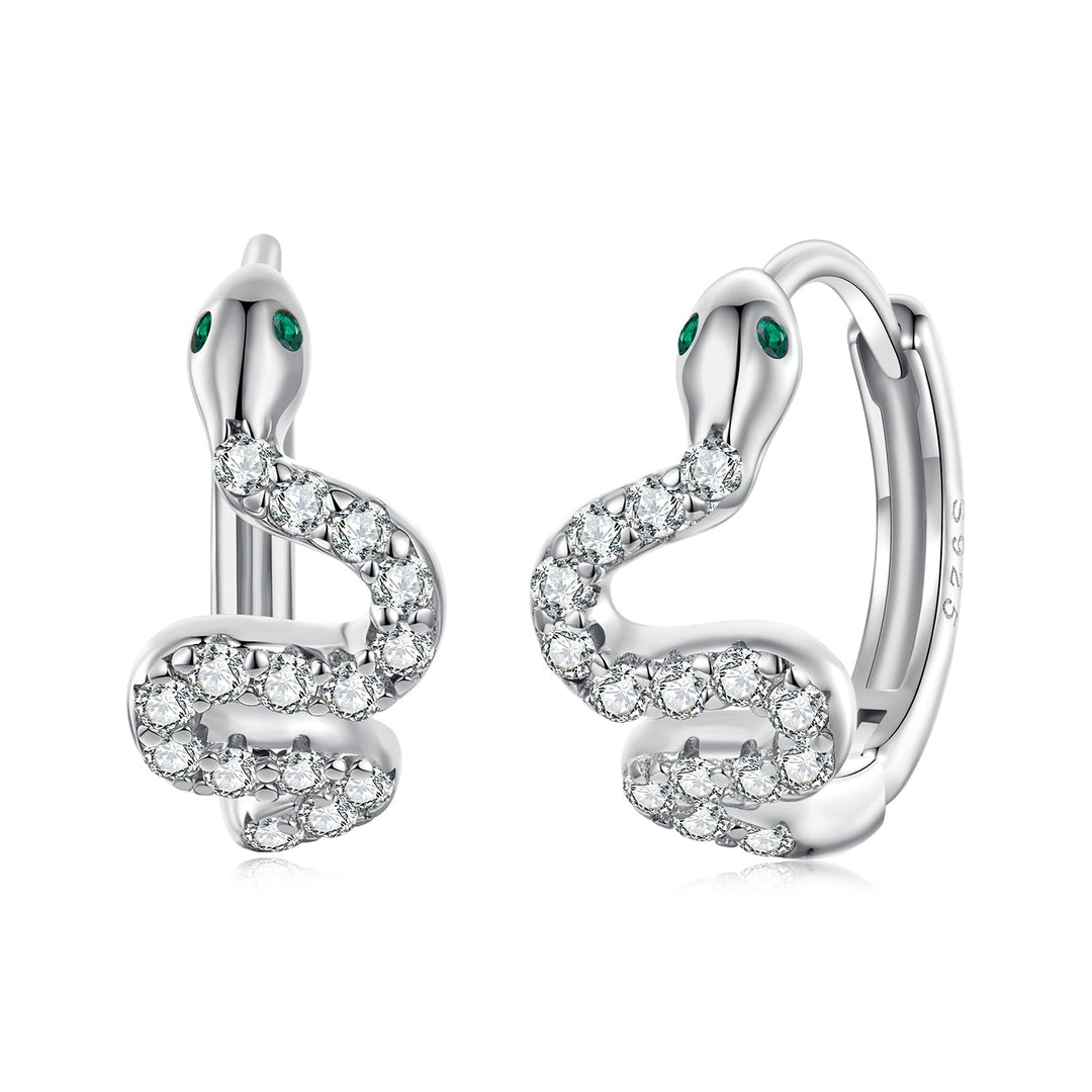 925 Sterling Silver Hoop Earrings with White Gold Plating and CZ Stones