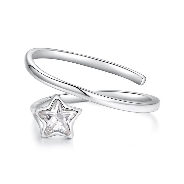 925 Sterling Silver White Gold Plated Pavé CZ Star Ring for Women