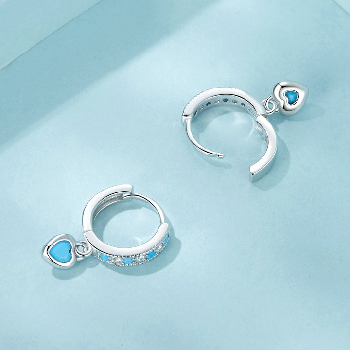 925 Sterling Silver Earrings with Synthetic Turquoise and CZ - White Gold Plated