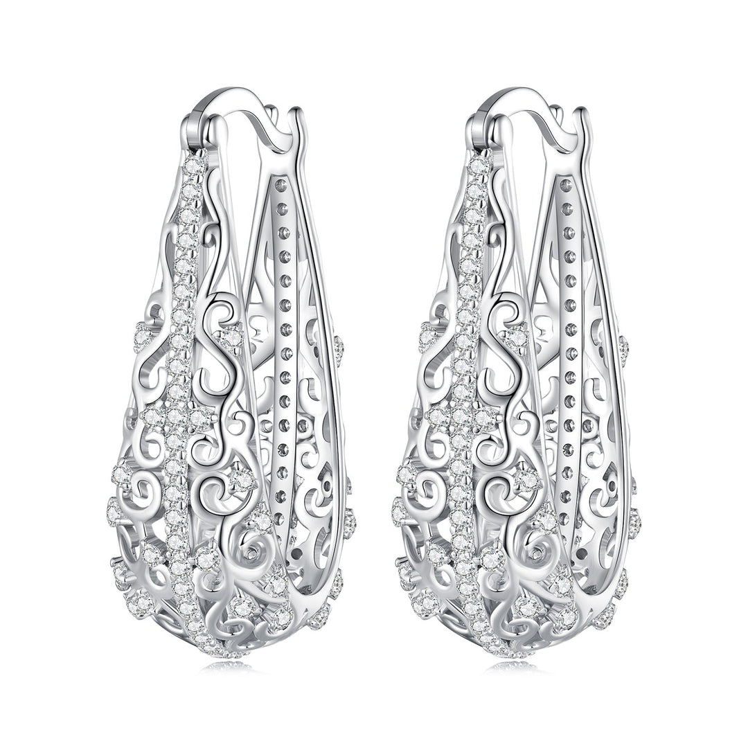 925 Sterling Silver Earrings with Pavé Set CZ, 2.5cm x 0.8cm, for Women