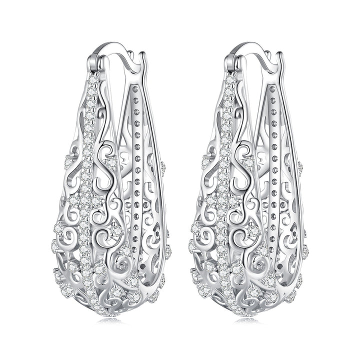 925 Sterling Silver Earrings with Pavé Set CZ, 2.5cm x 0.8cm, for Women
