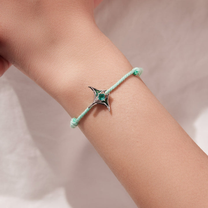 925 Sterling Silver Adjustable Bracelet with Enamel and Transparent Glass Pendant for Women