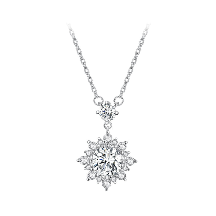 925 Sterling Silver Moissanite Necklace with Pavé Setting in Platinum, 450mm, for Women