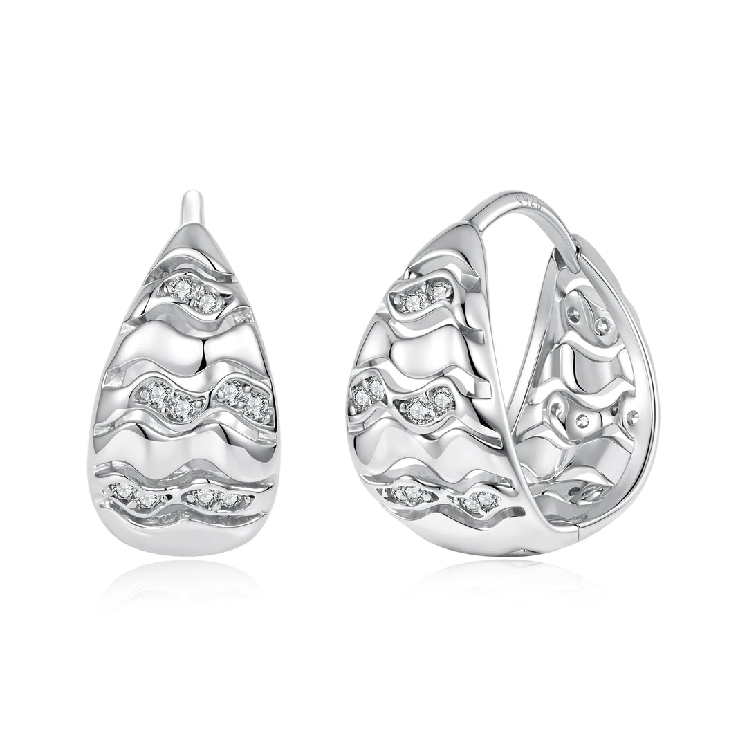 925 Sterling Silver White Gold Plated CZ 1.4 x 0.7 cm Hoop Earrings for Women