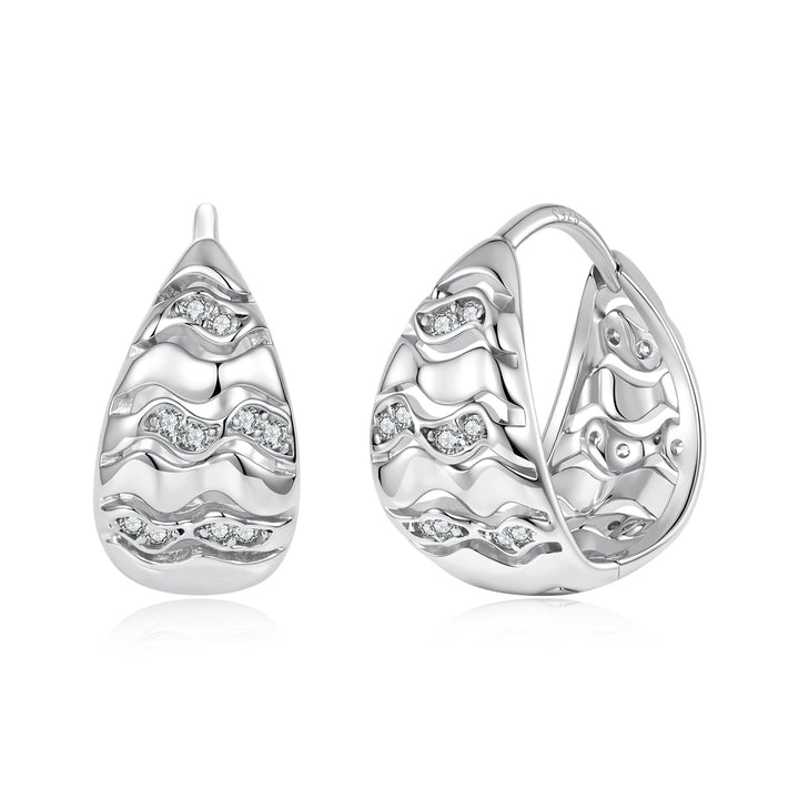 925 Sterling Silver White Gold Plated CZ 1.4 x 0.7 cm Hoop Earrings for Women
