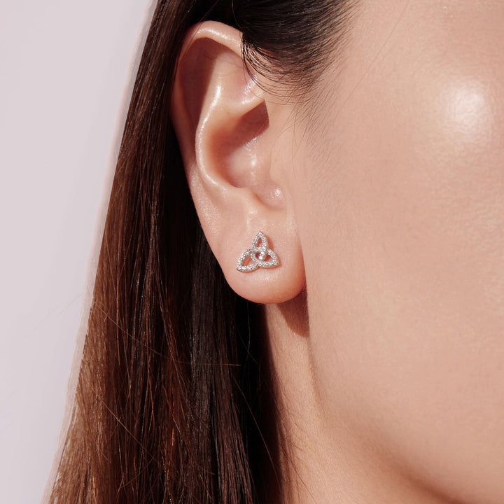 925 Sterling Silver White Gold Plated Pavé CZ Earrings