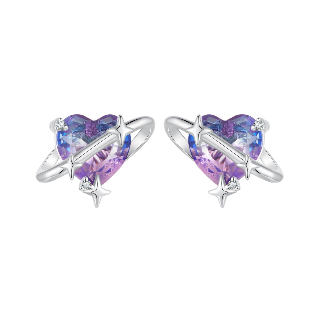 925 Sterling Silver Earrings with CZ and Transparent Glass in White Gold Plating for Women
