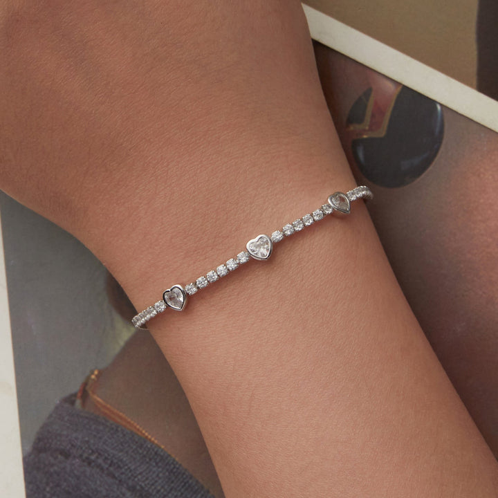 925 Sterling Silver &amp; Pavé Setting CZ Bracelet with White Gold Plating for Women