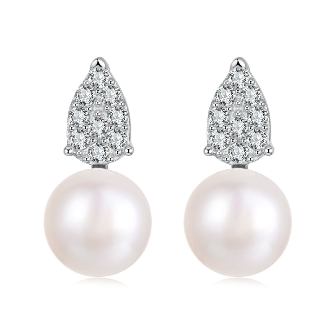 925 Sterling Silver 0.023 Carat Moissanite &amp; Freshwater Pearl Earrings for Women
