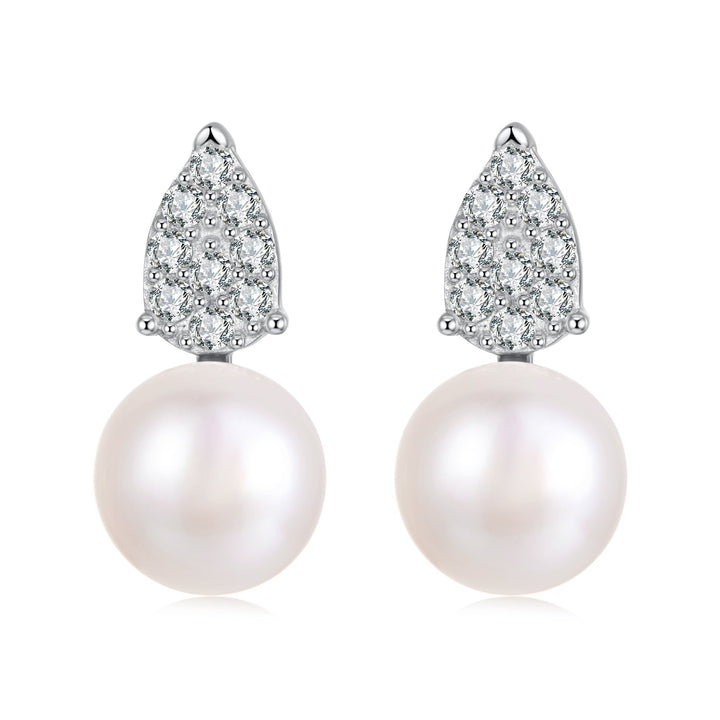 925 Sterling Silver 0.023 Carat Moissanite &amp; Freshwater Pearl Earrings for Women