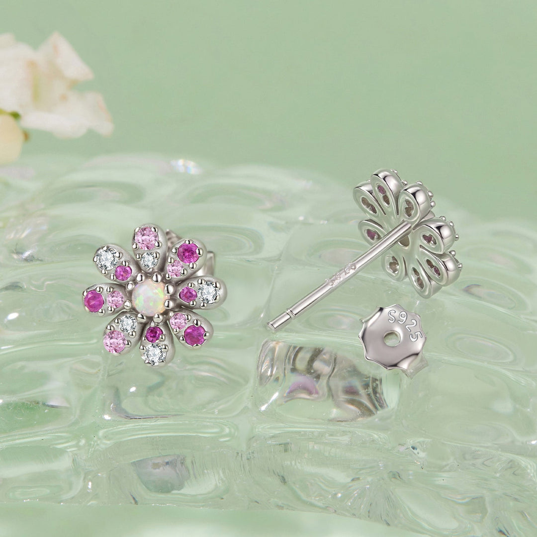 925 Sterling Silver Earrings with Synthetic Opal and CZ