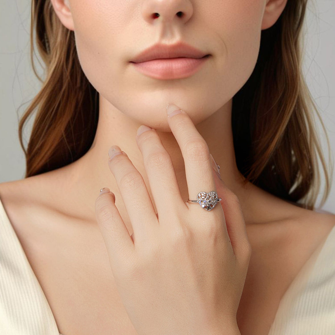 925 Sterling Silver Heart-Shaped Moonstone Ring for Women