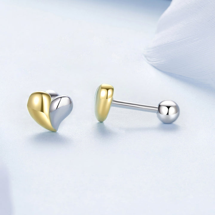 925 Sterling Silver &amp; Plated Gold Earrings for Women - 0.5*0.6cm