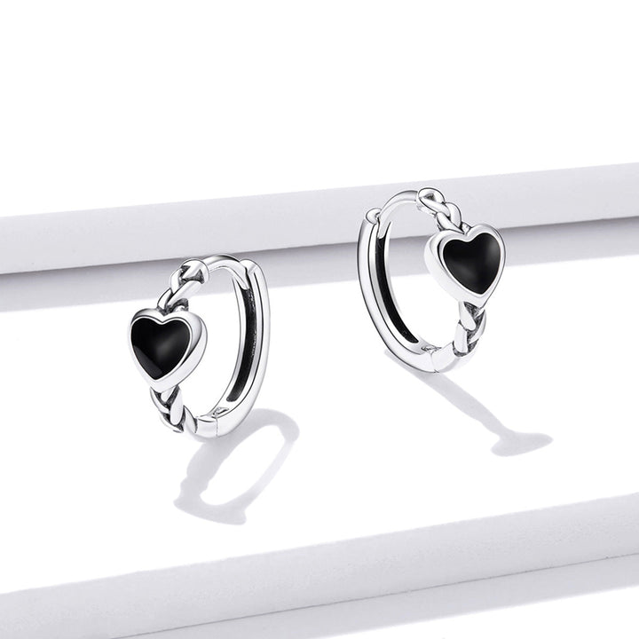 925 Sterling Silver Oxidized Enamel Earrings for Women - 1.2*0.5 cm