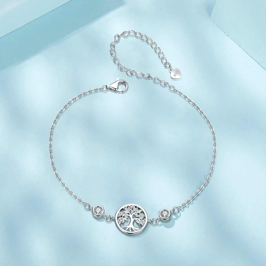 925 Sterling Silver White Gold Plated Bracelet with CZ Pendant