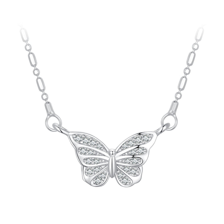 925 Sterling Silver Necklace with Pavé Setting CZ, Length 390+60mm, Pendant Size 8x15mm, for Women