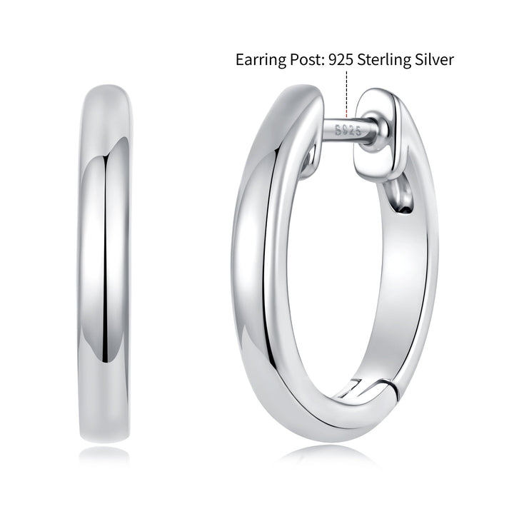 925 Sterling Silver White Gold Plated 1.4 x 0.2 cm Hoop Earrings for Women