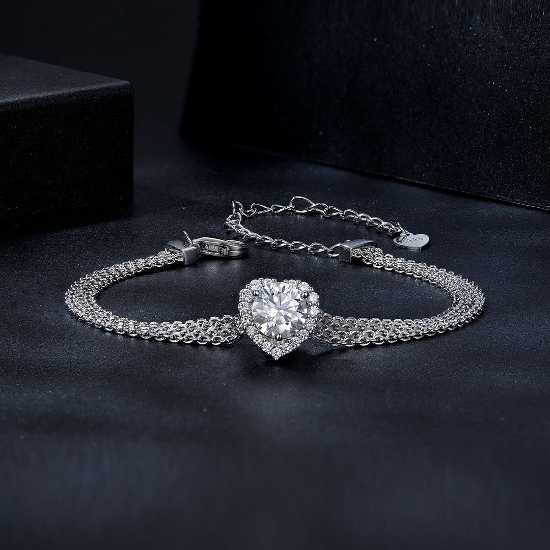 925 Sterling Silver &amp; 1 Carat Moissanite &amp; CZ White Gold Plated Bracelet for Women