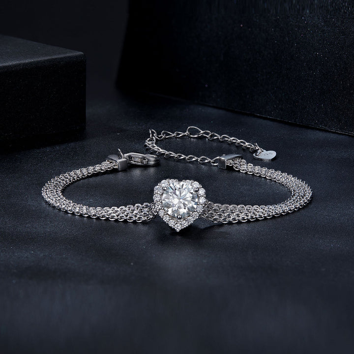 925 Sterling Silver &amp; 1 Carat Moissanite &amp; CZ White Gold Plated Bracelet for Women