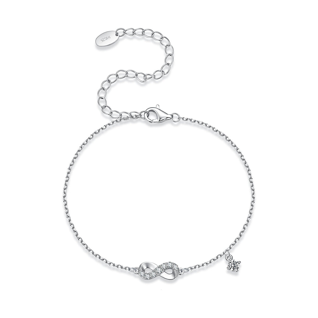 925 Sterling Silver White Gold Plated Moissanite 15+6cm Bracelet for Women